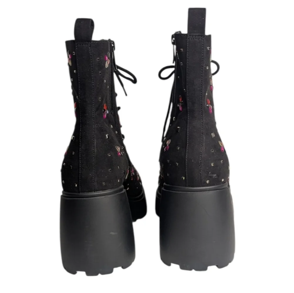 Betsey Johnson Micro Stones Chunky Heel Combat Boots | Size 11.5WW - Picture 8 of 10